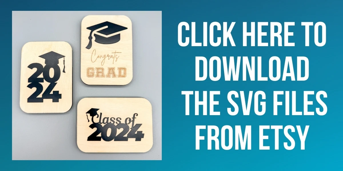 text box that says "click here to download the SVG files from Etsy" with image of three graduation themed gift card holders