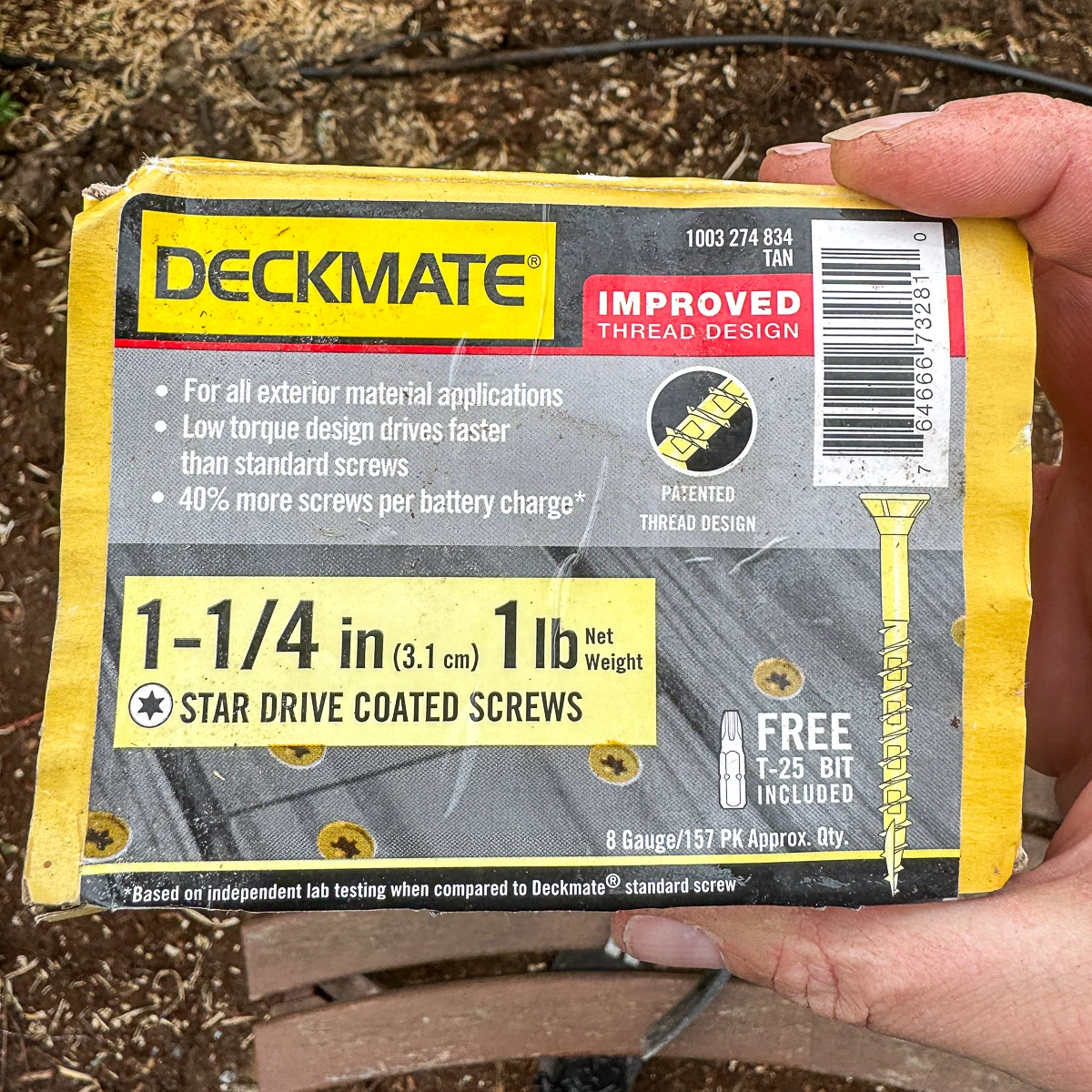 Deckmate screws used to secure fence panels to rails