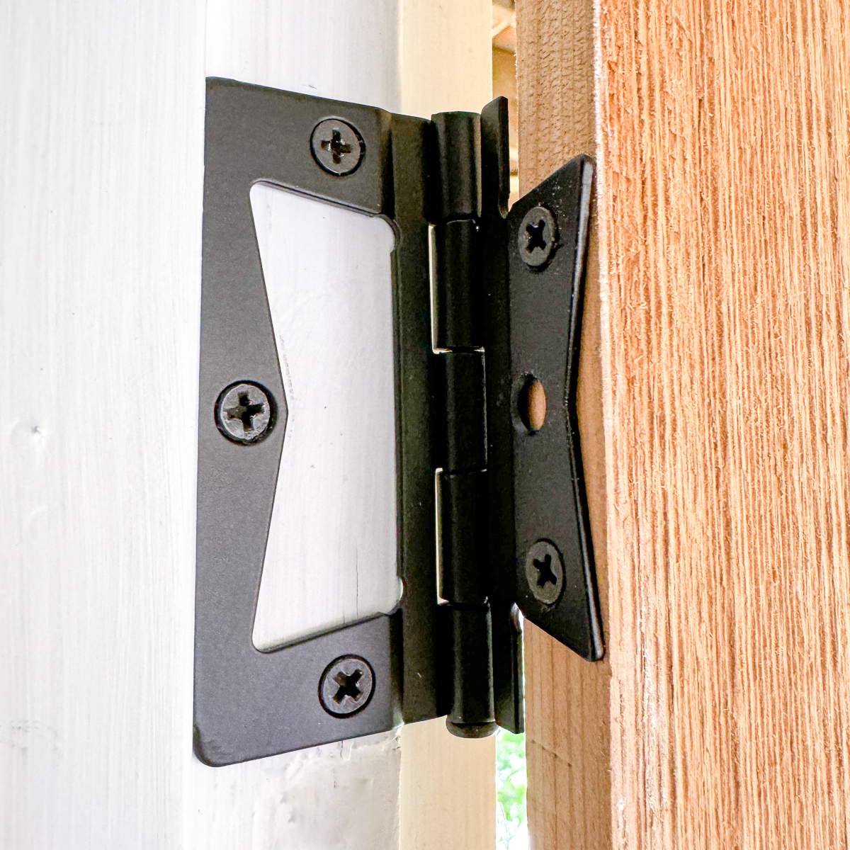 non-mortise door hinge on shed door