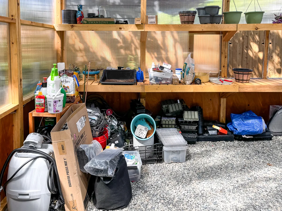 cluttered corner of the greenhouse