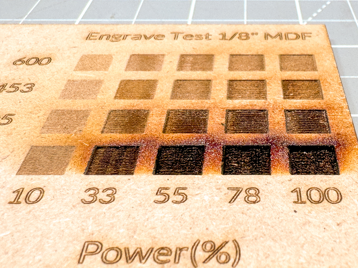 engraving test grid to find best settings for paint fill