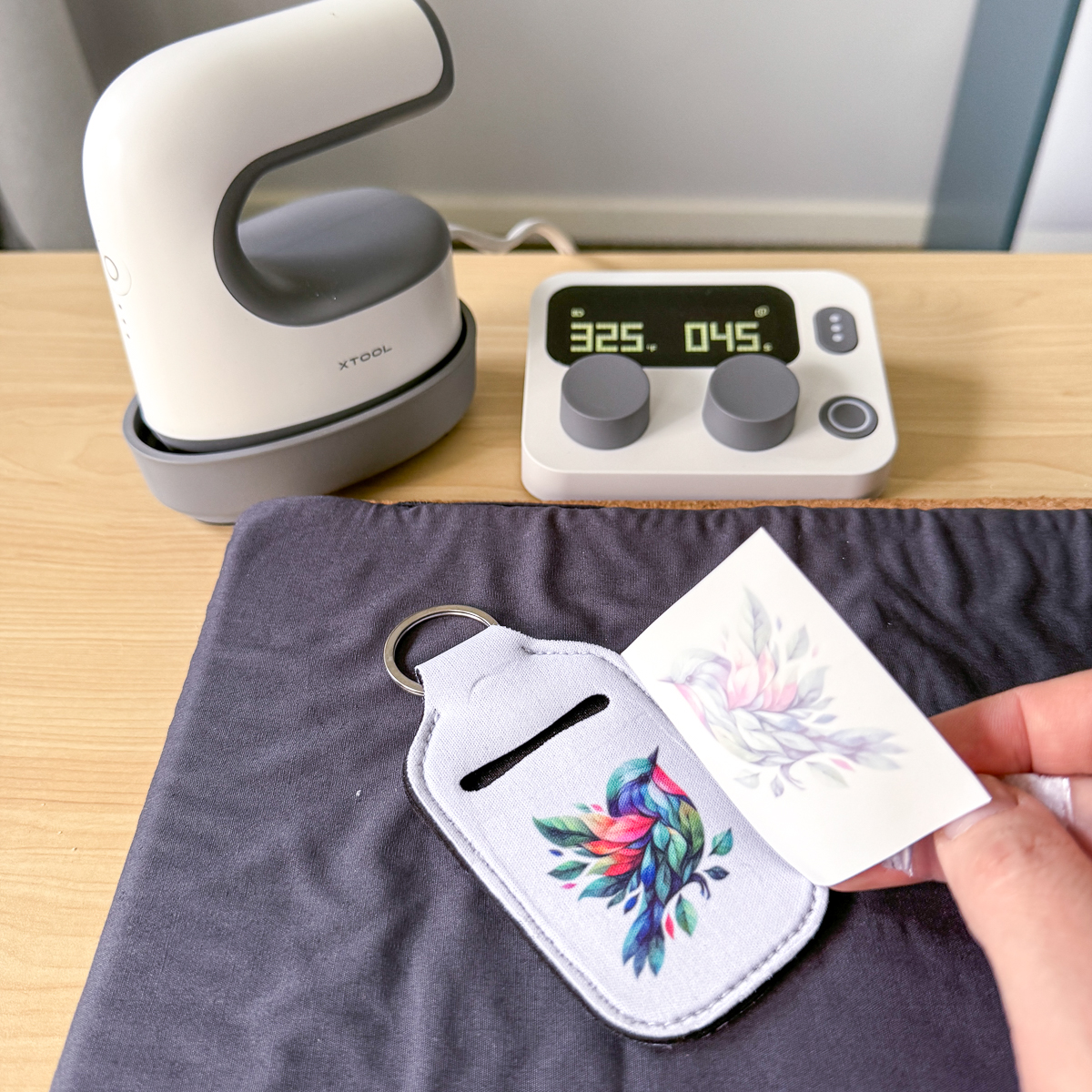 sublimation design revealed after using xTool mini heat press