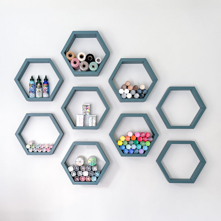 DIY hexagon wall shelves