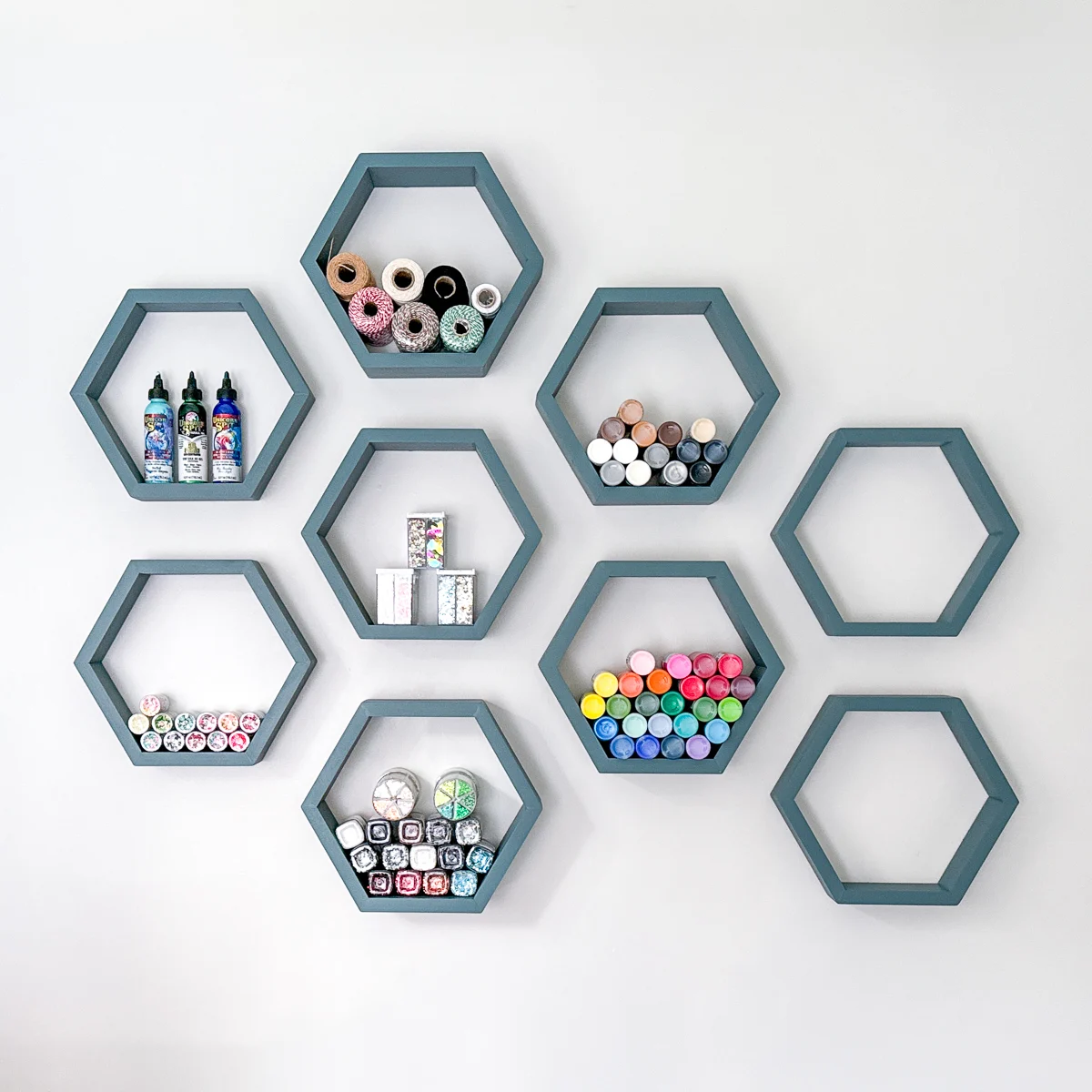 DIY hexagon wall shelves