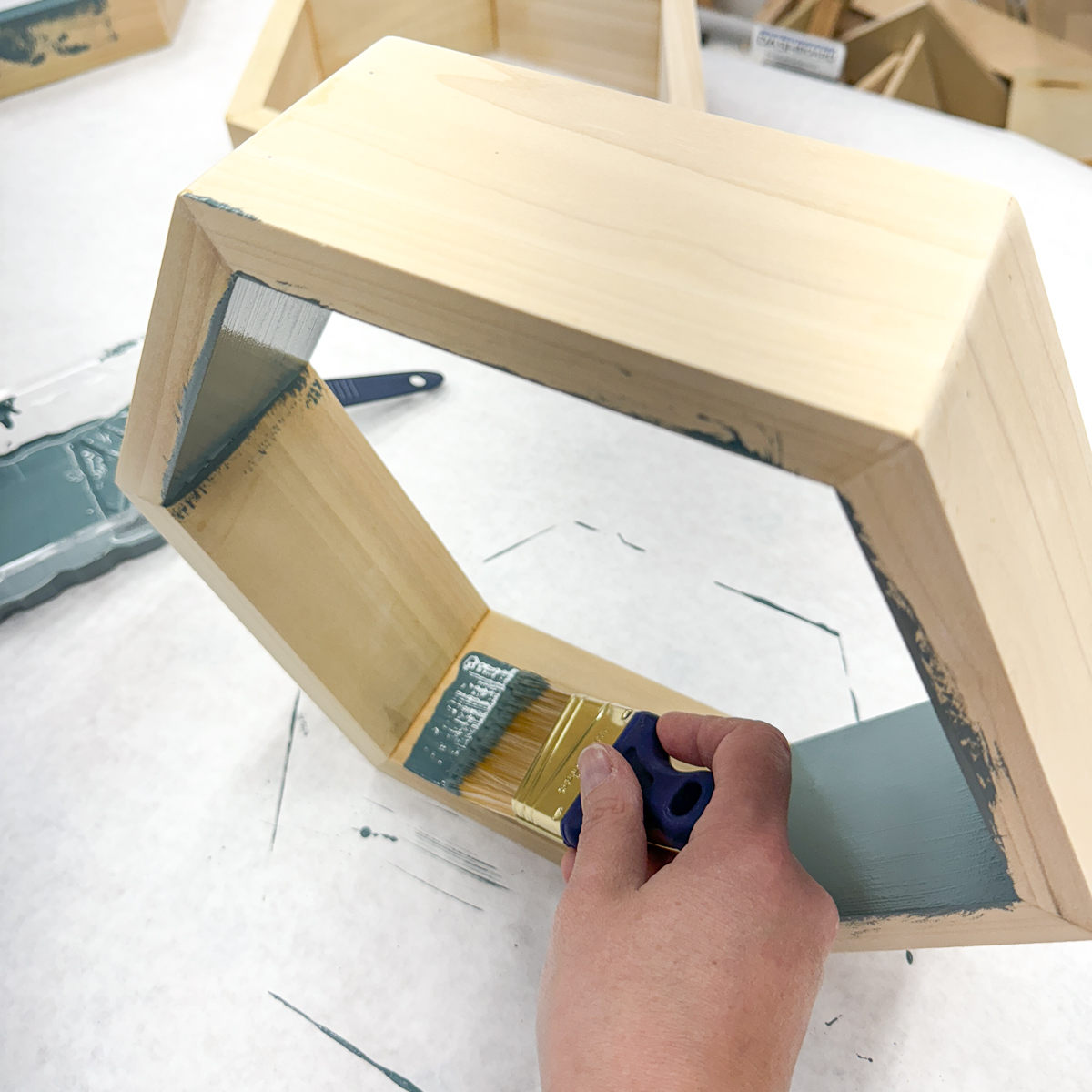 painting the interior of the hexagon shelf