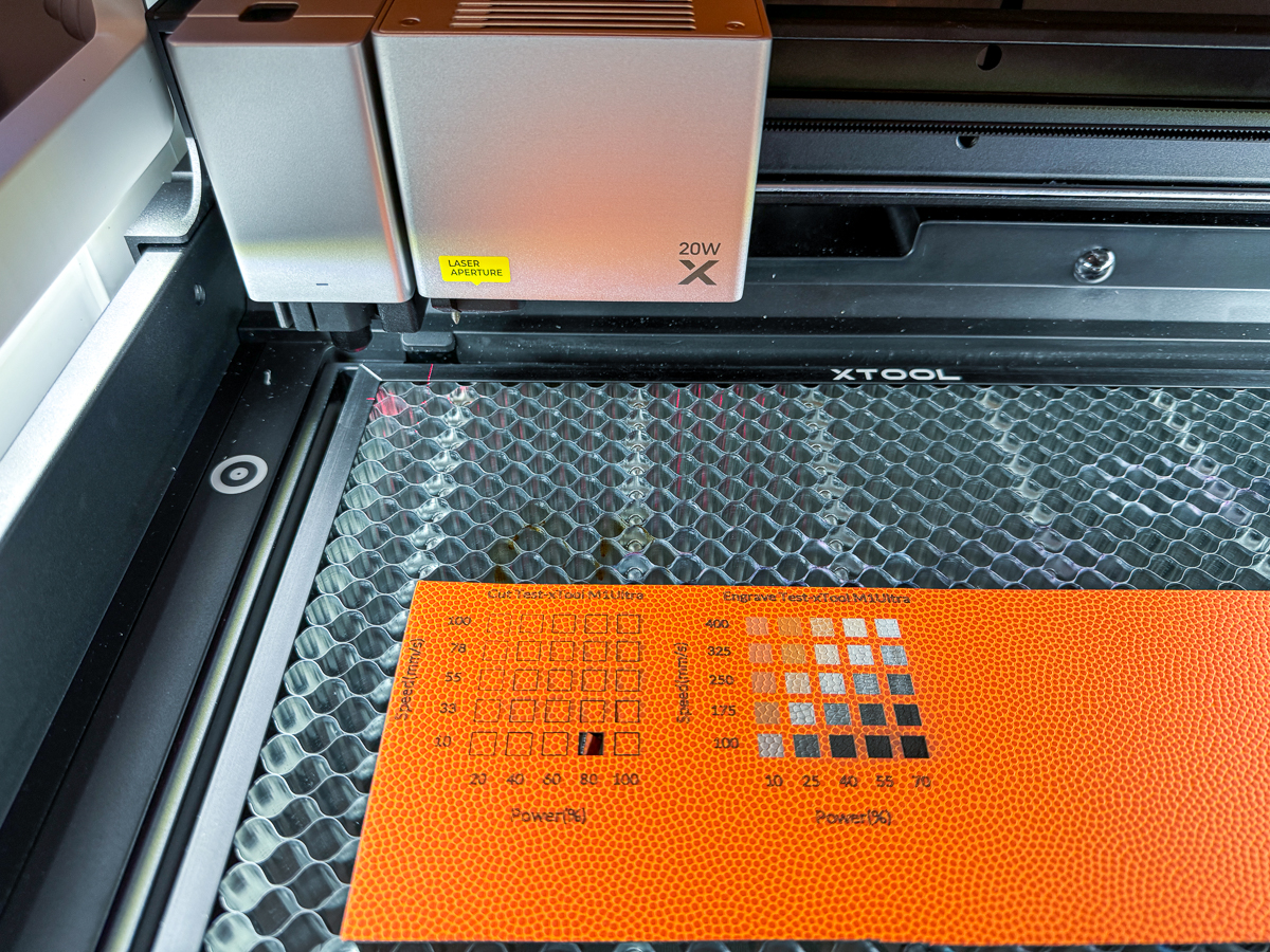 test grid on leatherette with the 20W laser module in the xTool M1 Ultra