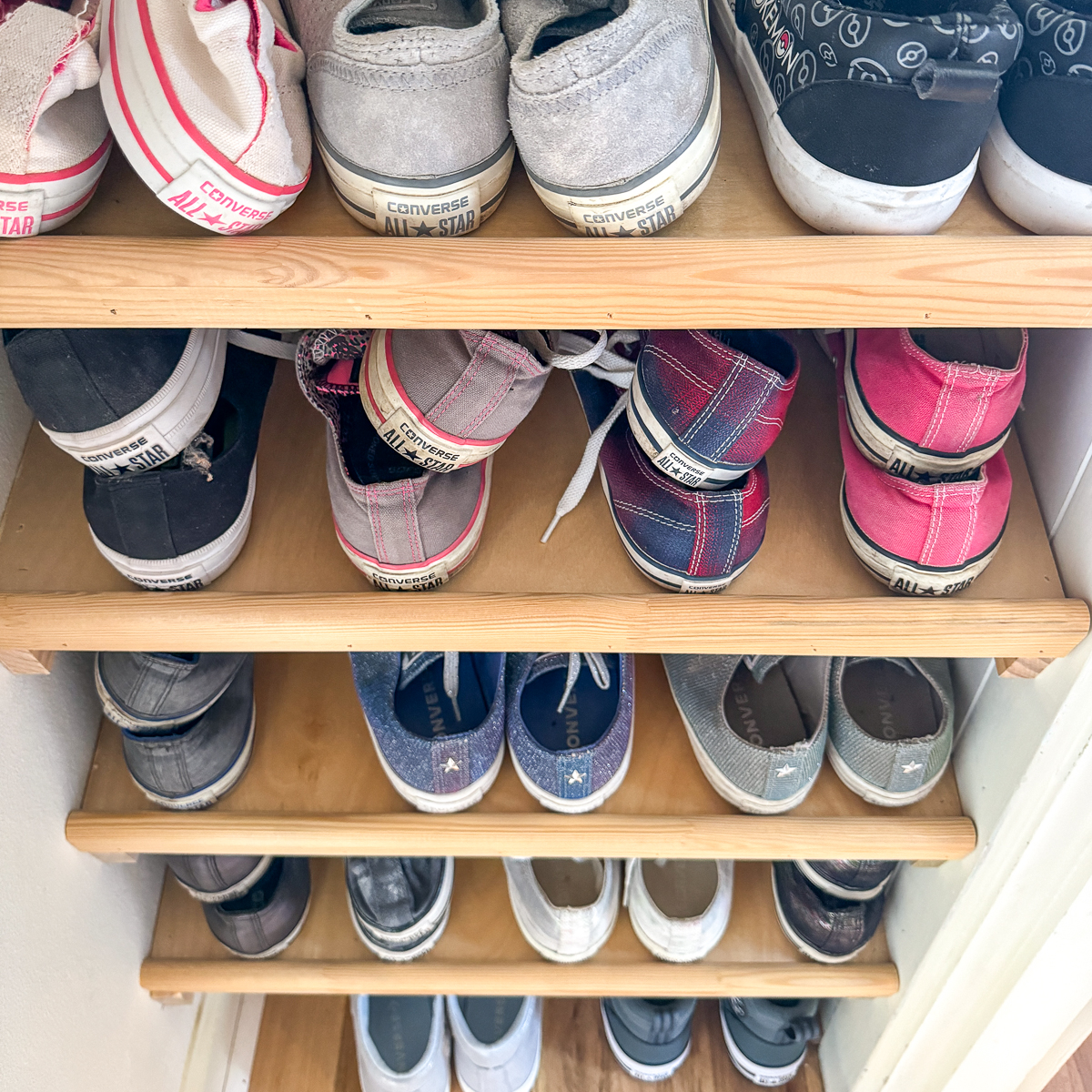 DIY slanted shoe shelves