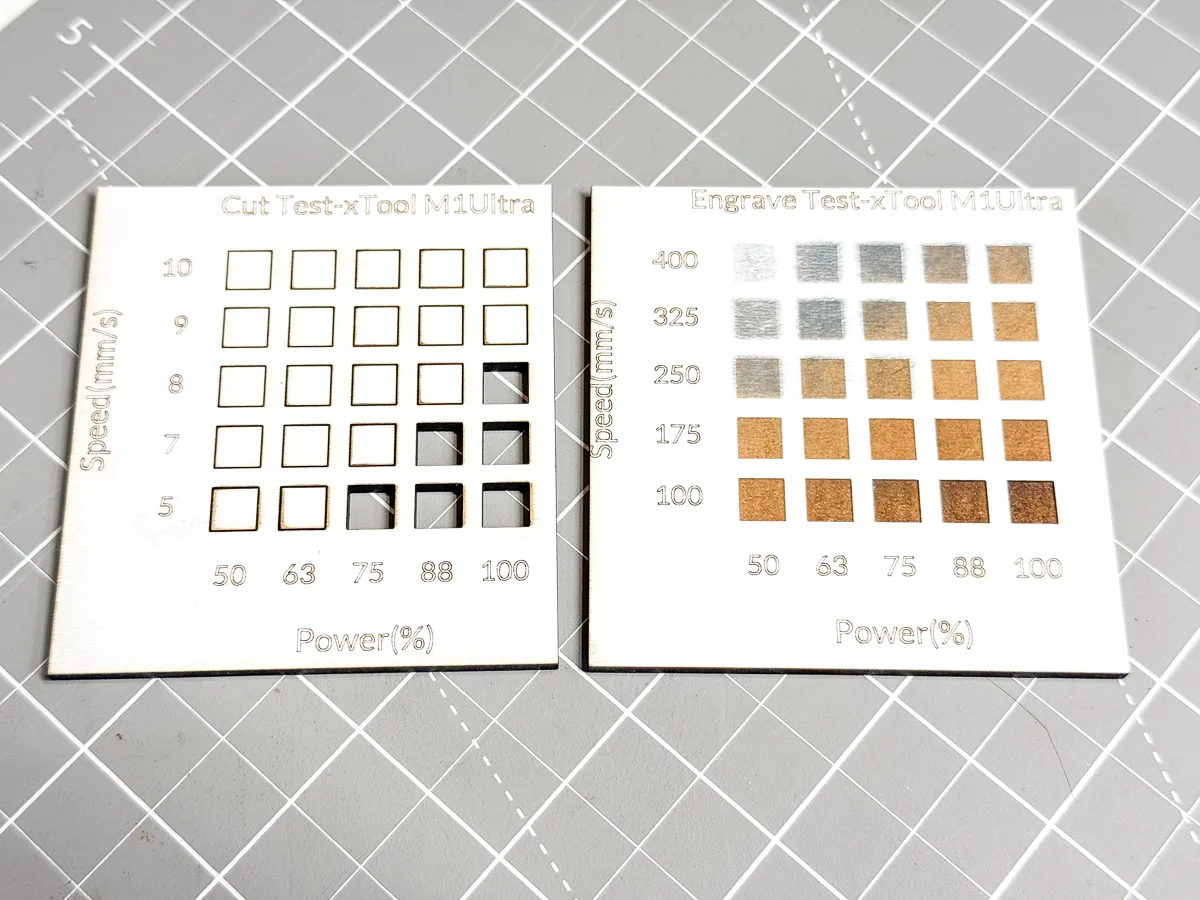 xTool M1 Ultra engrave and cut test grids