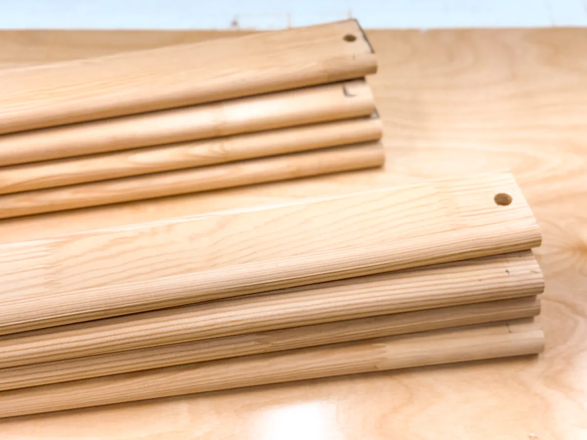 bed slats with rounded edges to be used for front edge of shoe shelves