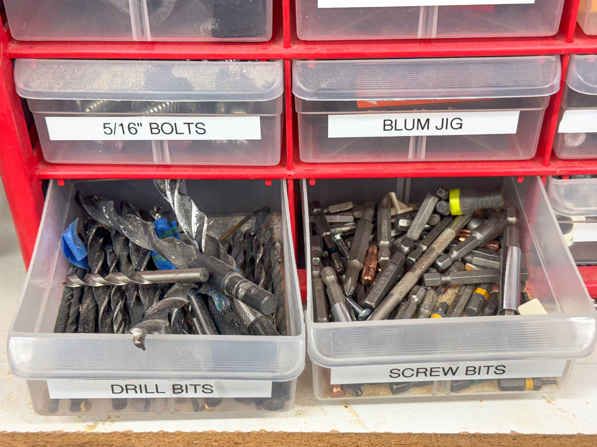 messy bin filled with random drill bits