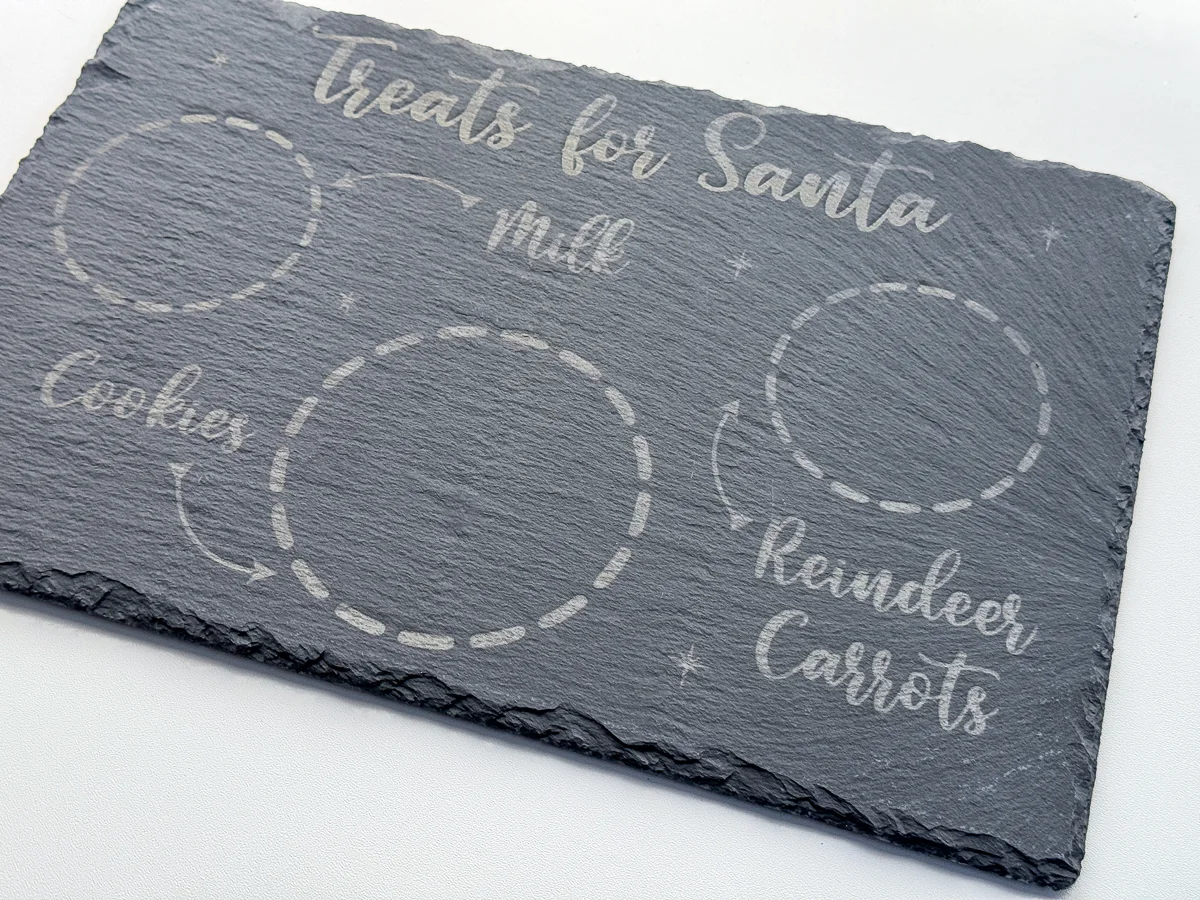 slate engraved Santa cookie tray