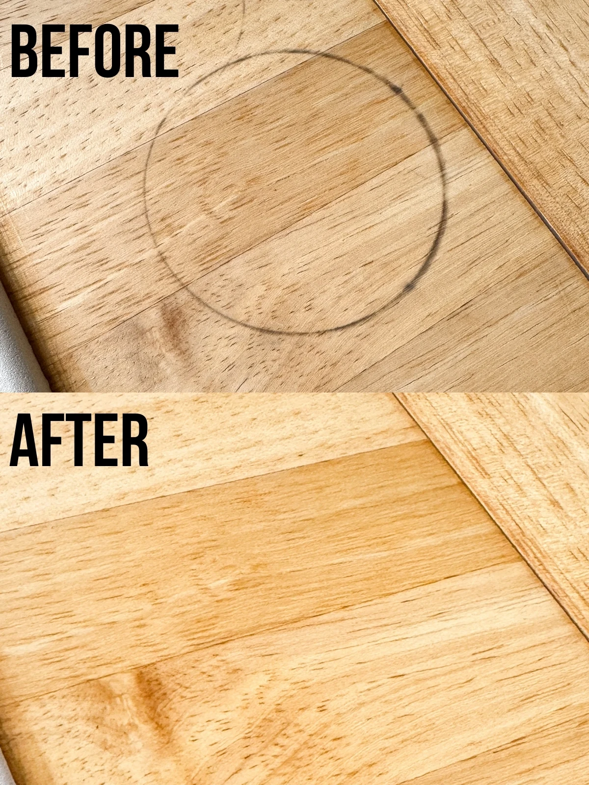 black stain on wood before and after cleaning with oxalic acid