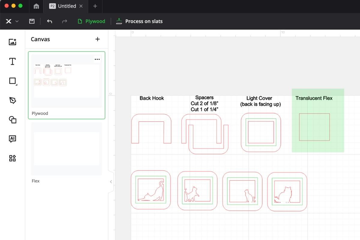 moving the transparent flex shape to a separate layer in xTool Creative Space